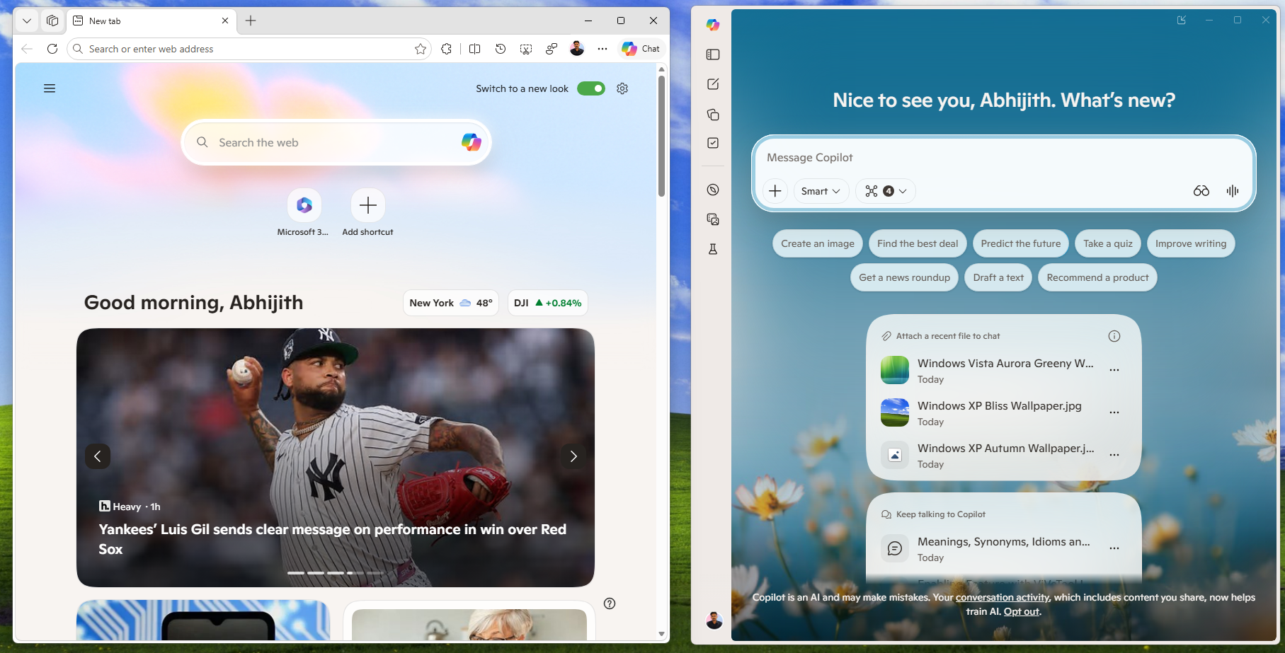 Microsoft Edge 与 Copilot 拥有相似的设计和配色
