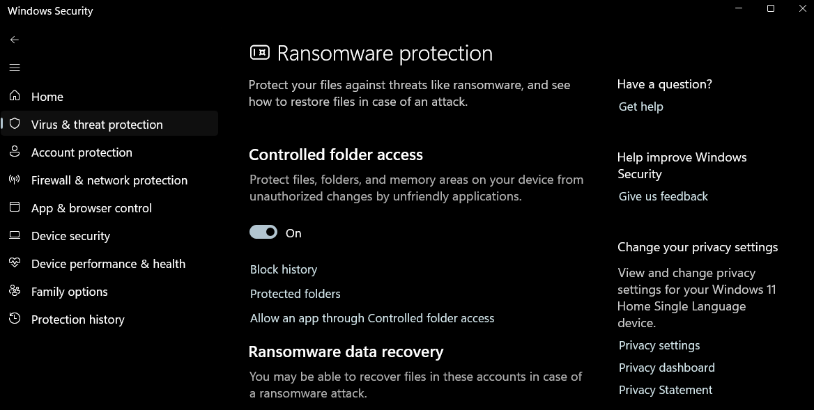Ransomware protection in Windows 11 with Controlled folder access