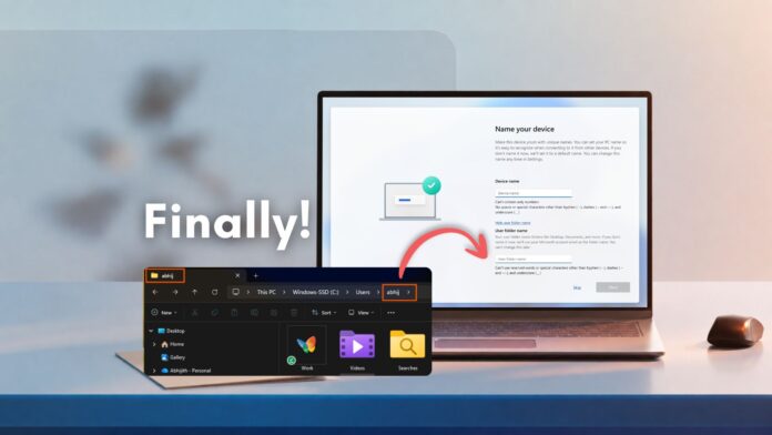 Windows 11 finally gives users control over their default user folder name during setup.