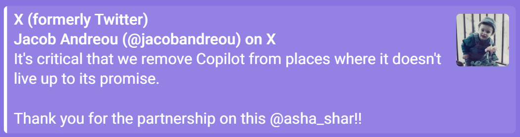 Jacob Andreou 关于移除 Copilot 的推文随后删除