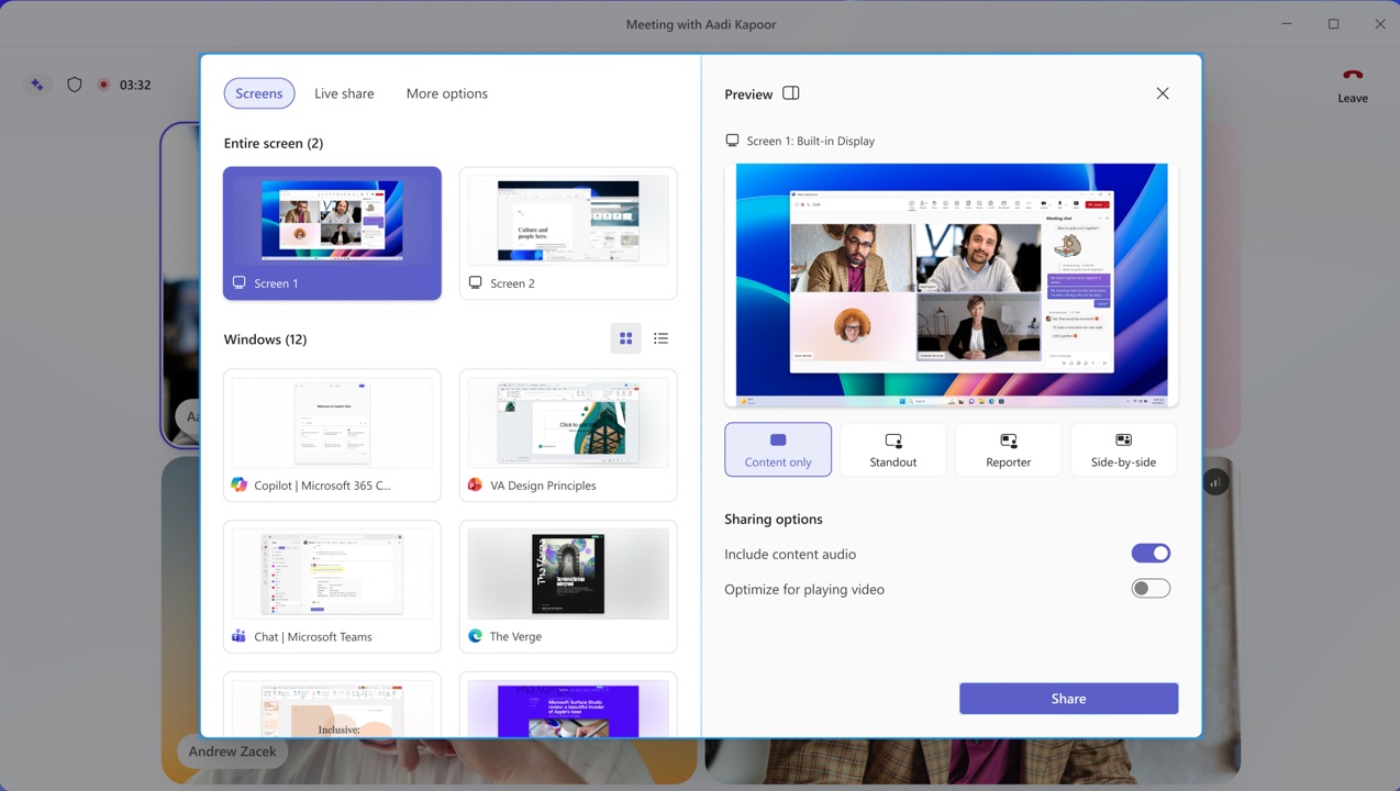 New Share UI in Microsoft Teams