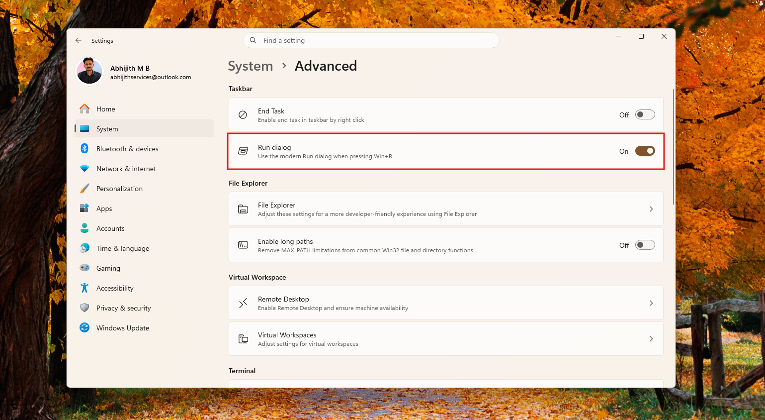 Enable the new Run dialog in Windows 11
