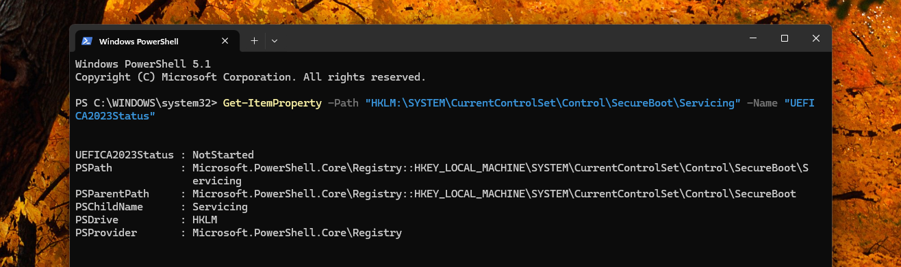 Secure Boot UEFICA2023Status shows Not Started