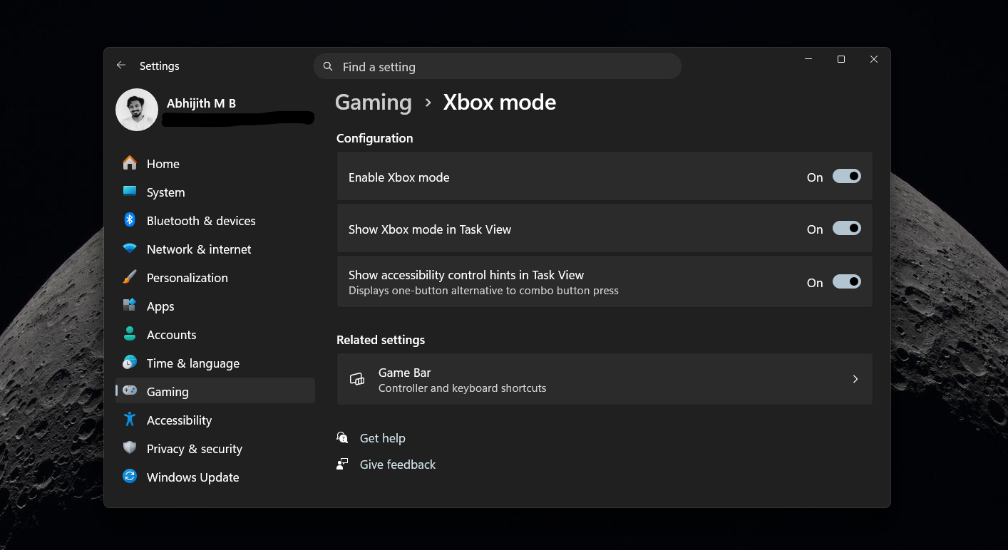Xbox mode settings customization
