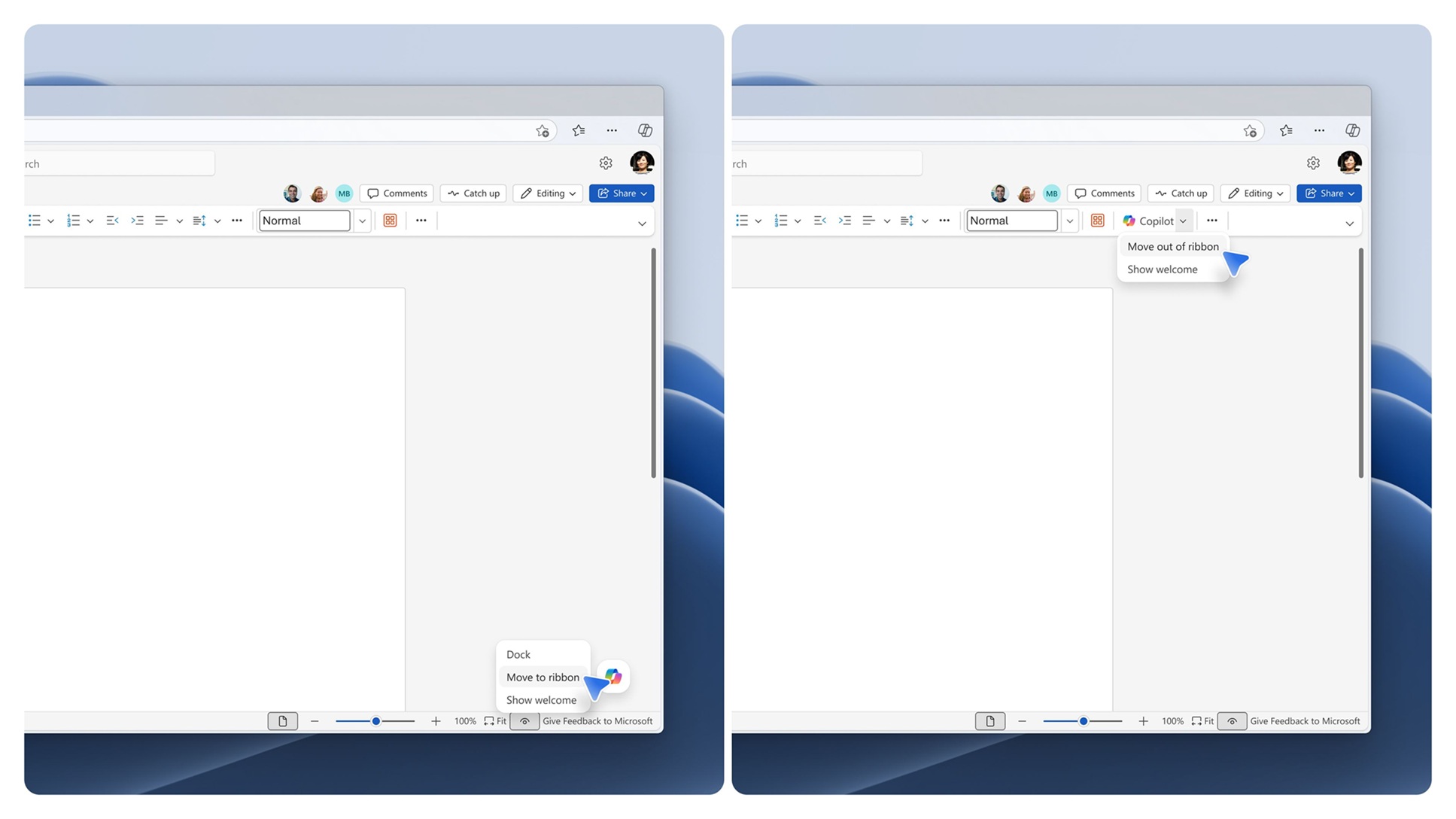 Microsoft Office Copilot move to ribbon