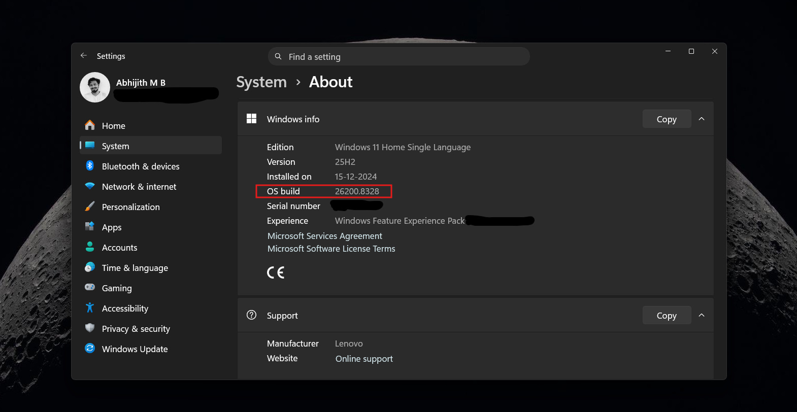 Windows 11 OS Build 26200.8328