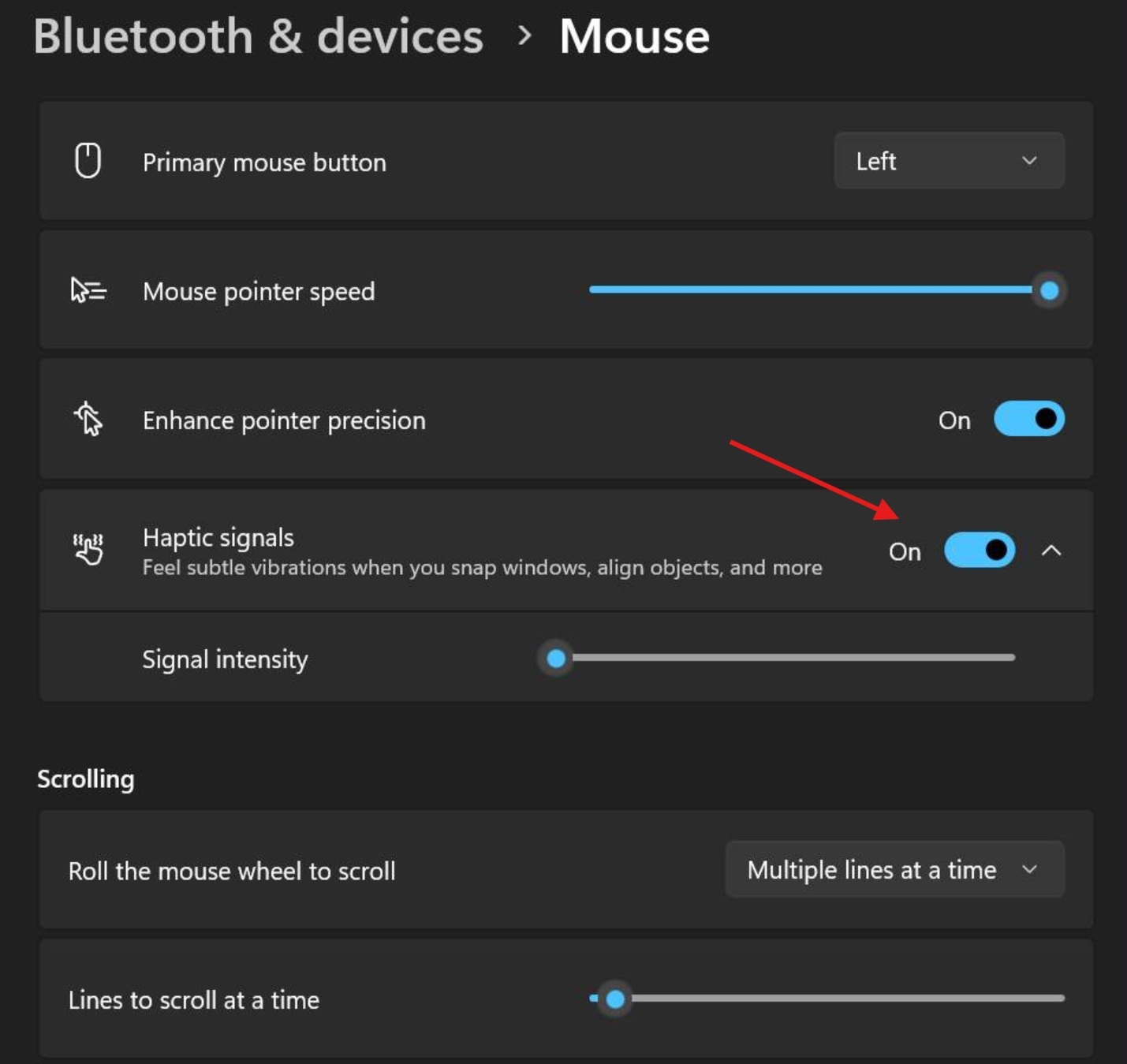 Windows 11中的触觉信号