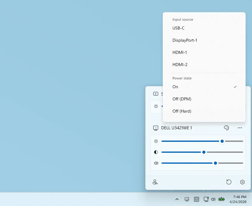 External monitor settings using Power Display