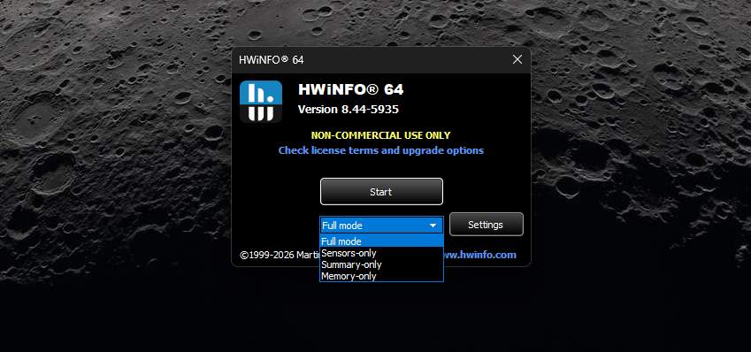 HWiNFO Mode selection