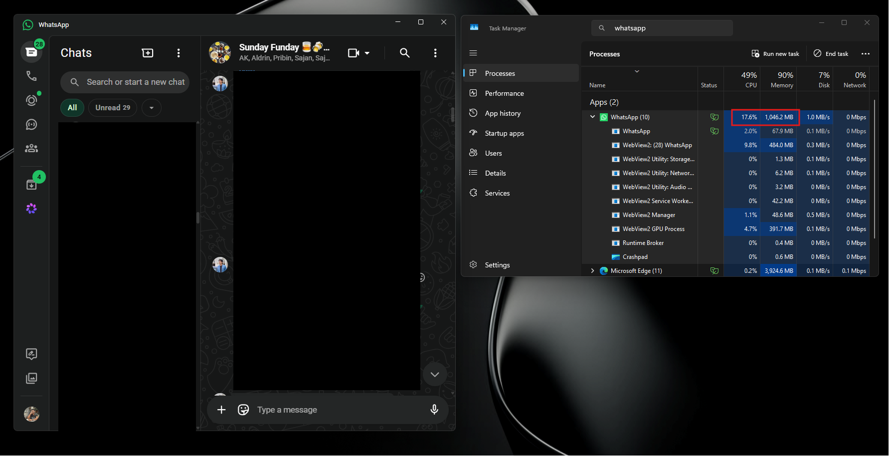 Scrolling messages takes above 1GB RAM on WhatsApp for Windows