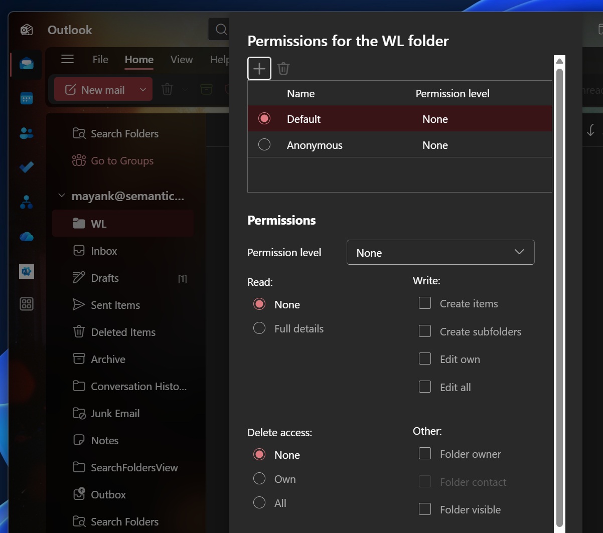 Share a folder in new Outlook
