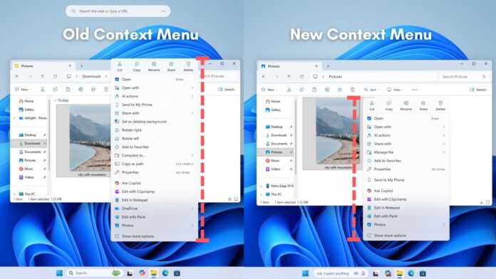 Windows 11 context menu update