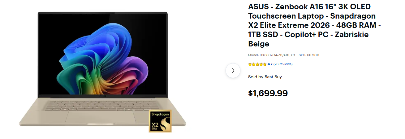 ASUS Zenbook A16 with Snapdragon X2 Elite Extreme