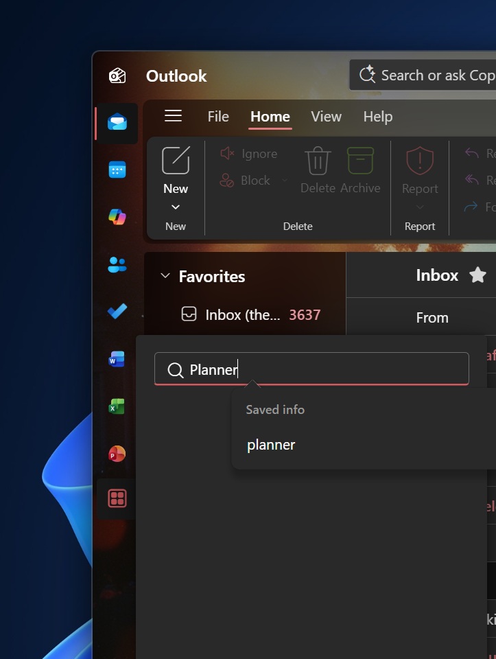New Outlook sidebar