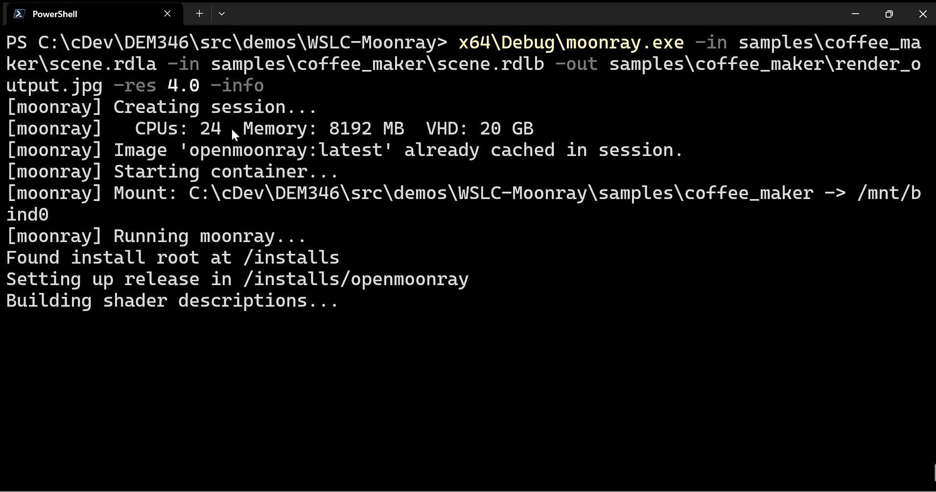 Running Moonray in WSL Container