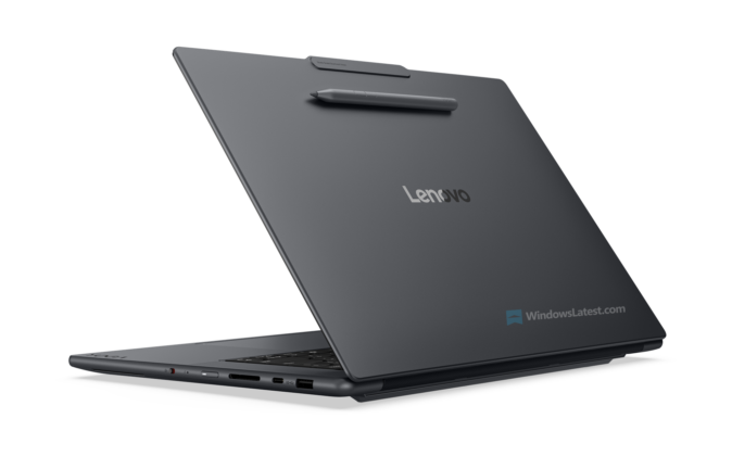 Yoga Pen Gen 2 magnetically attached to the lid of the Yoga Pro 9n