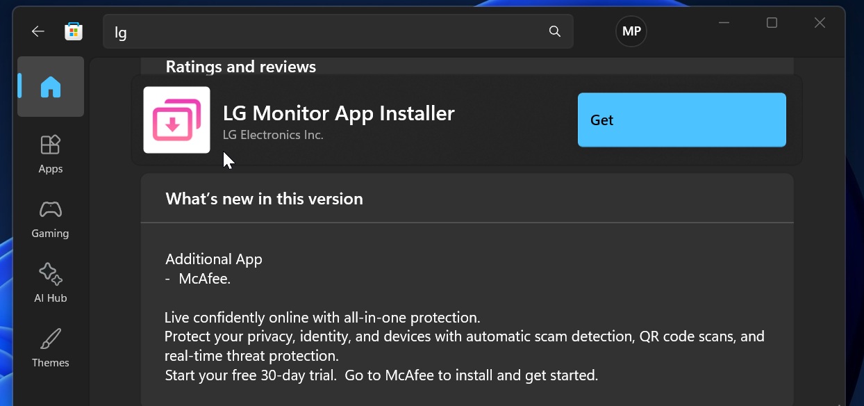 McAfee 在 Windows 商店中