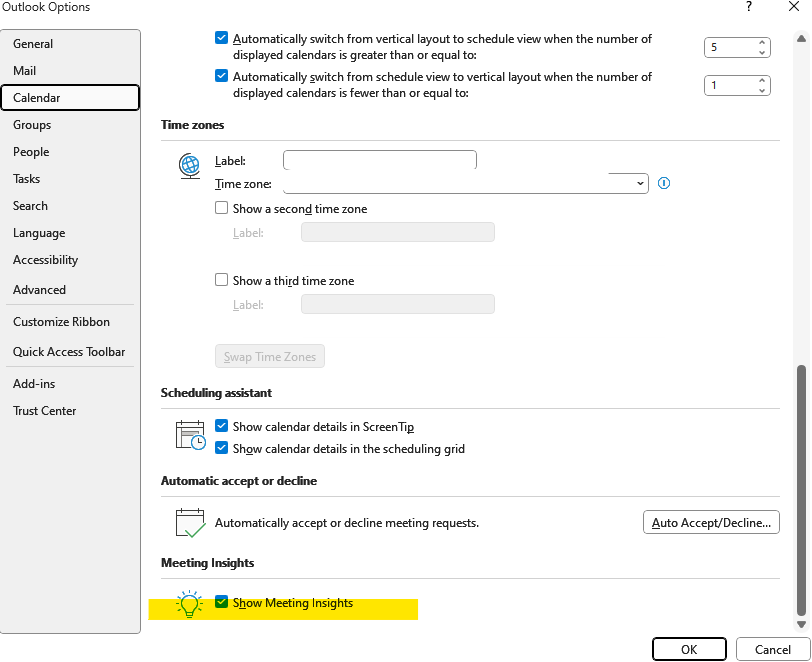 Disable Meeting Insights in Outlook