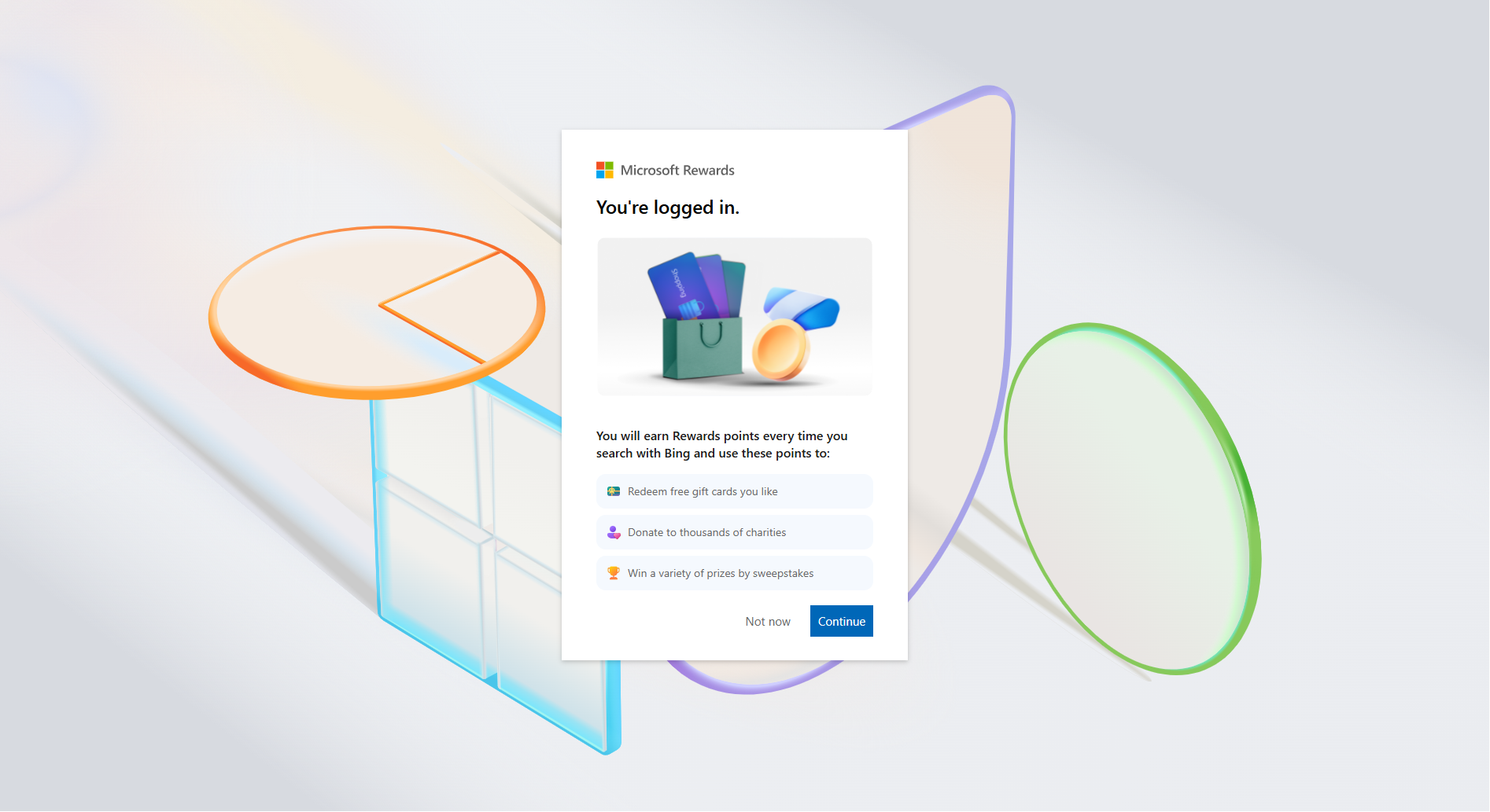 Microsoft Rewards after logging in with Google account