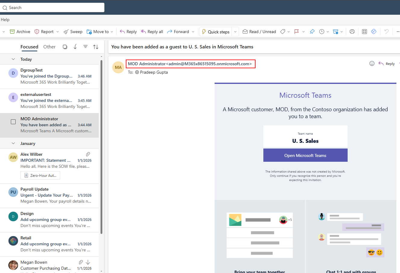 Microsoft Teams guest invite email to not use no reply