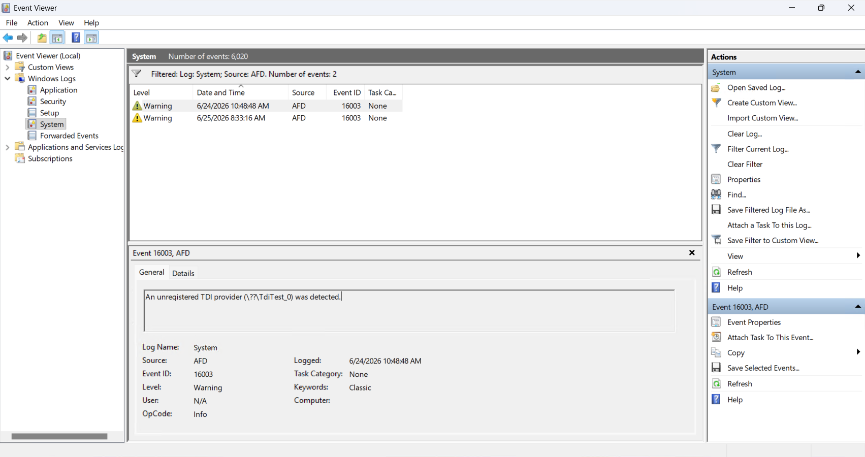 TDI transport in Event Viewer