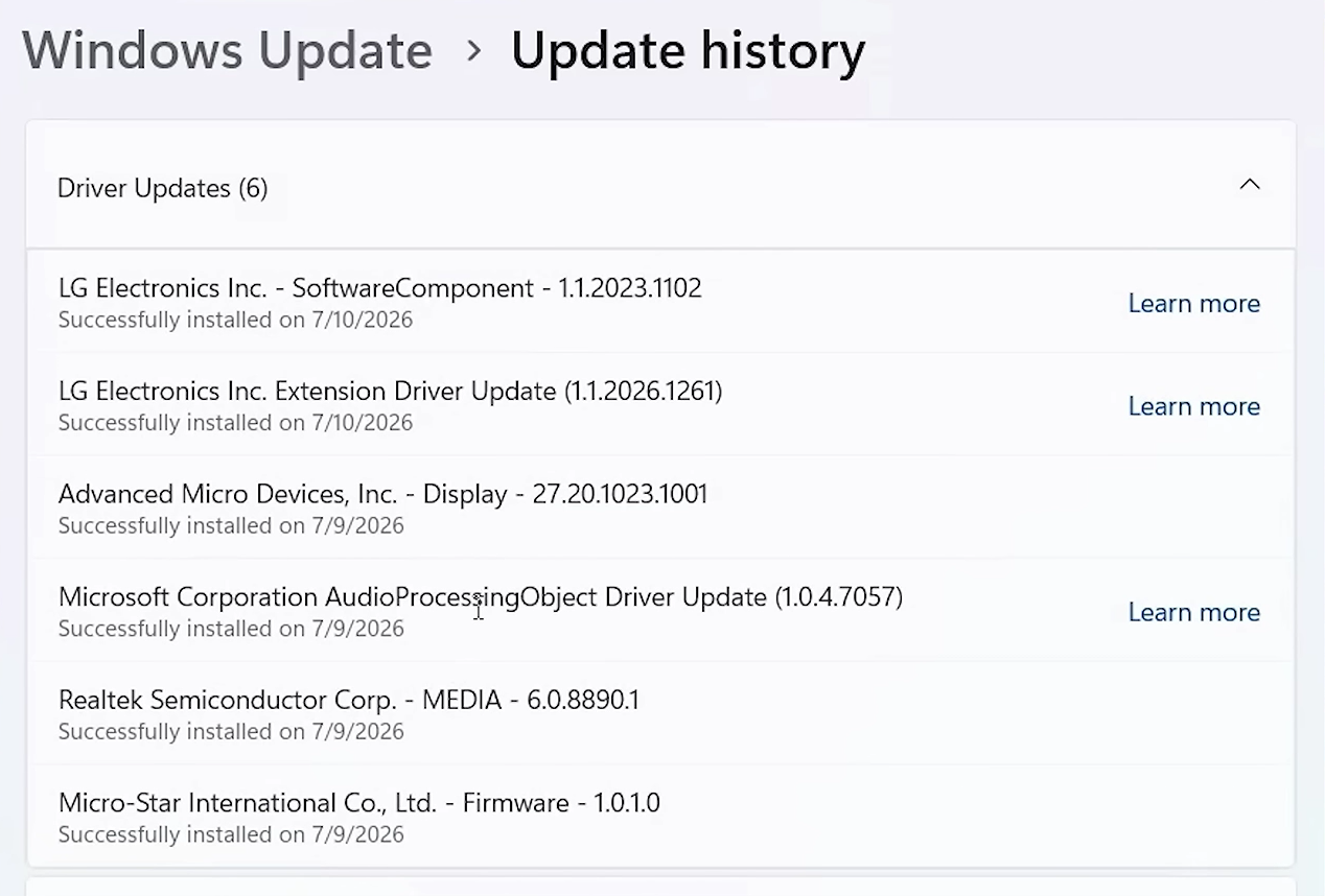 Windows Update 在连接 LG 显示器后安装 LG 驱动