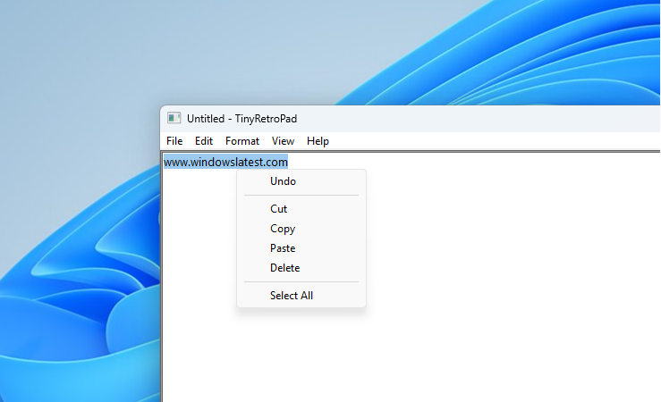 Context menu in TinyRetroPad