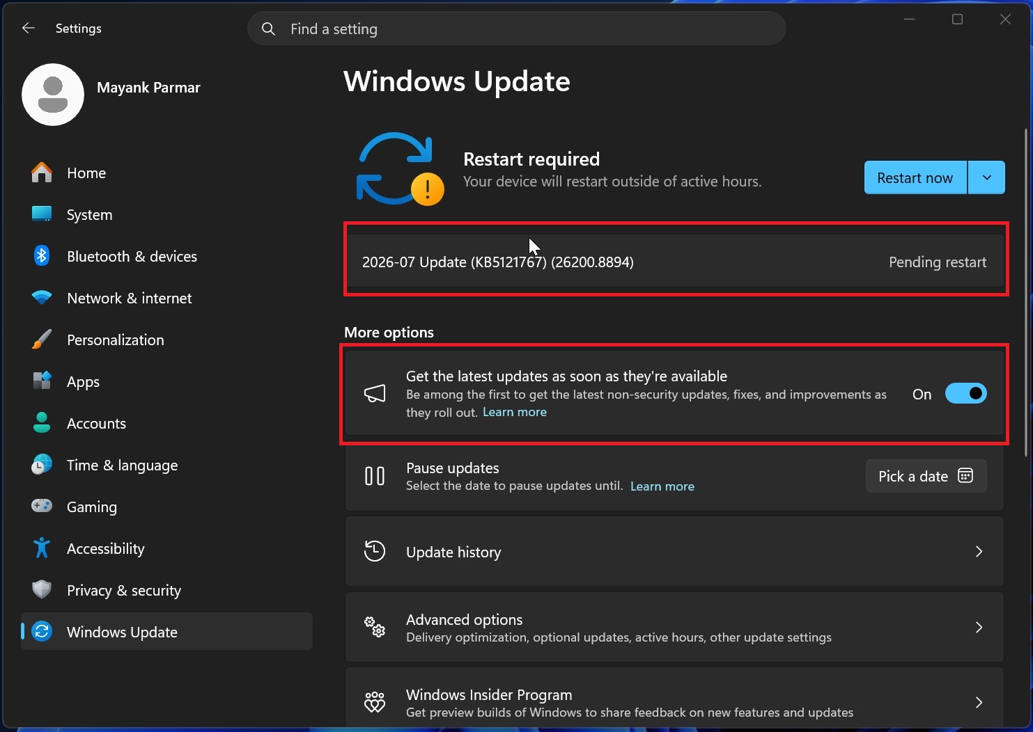 Get early updates toggle in Windows 11