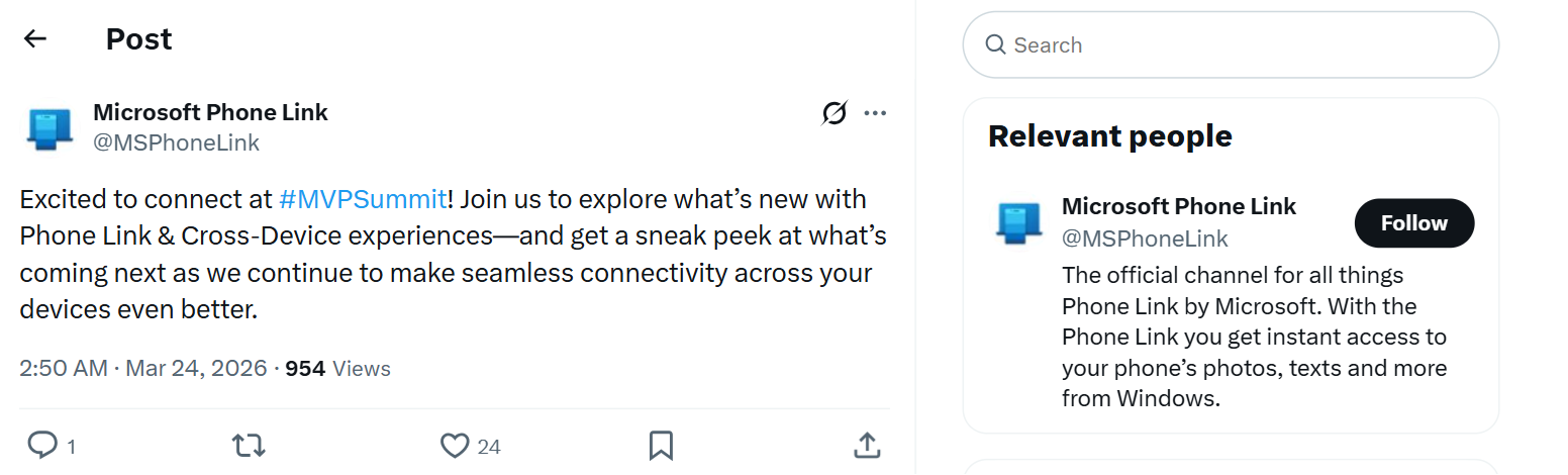 Phone Link social media post