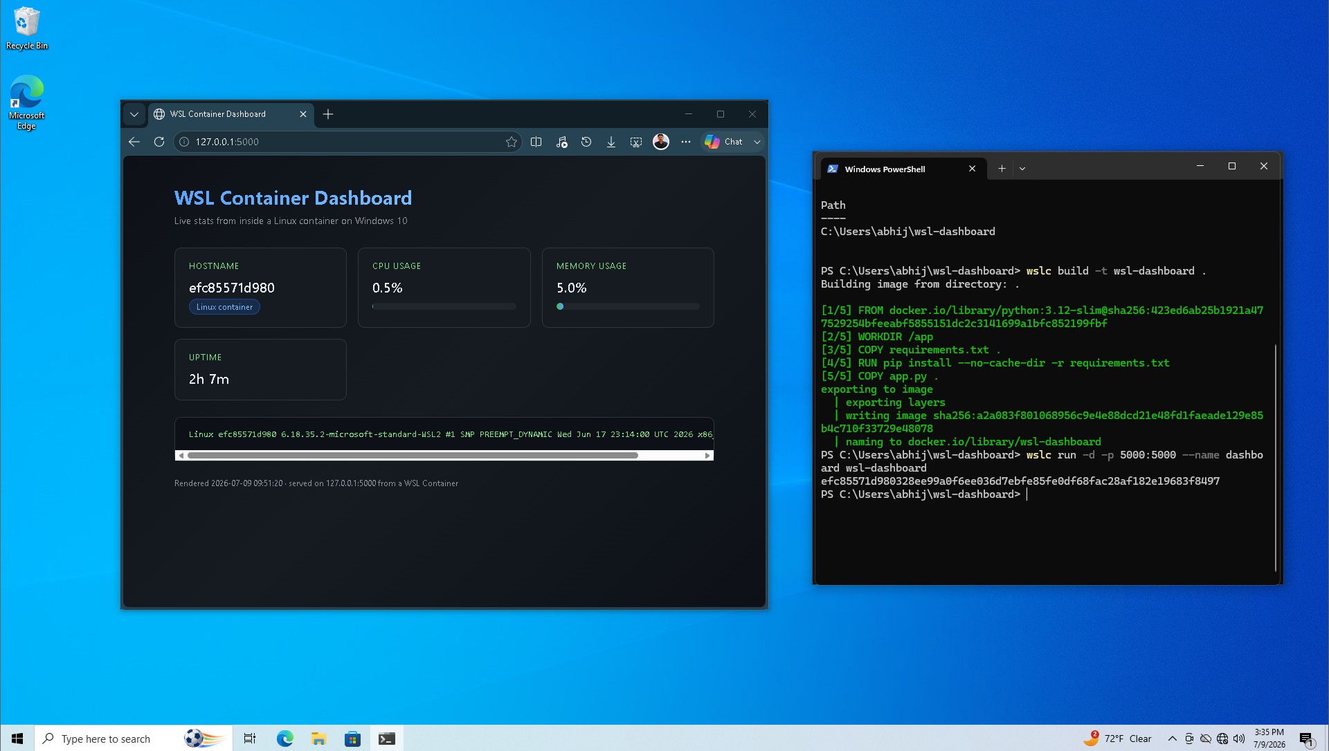 Windows 10 中的 WSL 容器