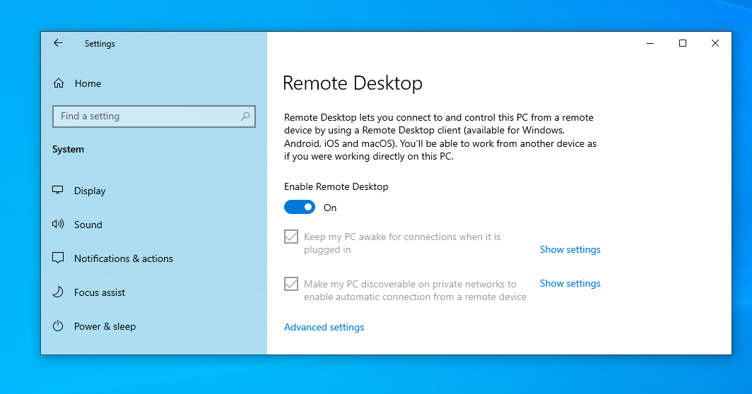 Remote Desktop improvements in Windows 10