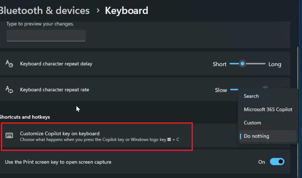 Customize Copilot key in Windows 11