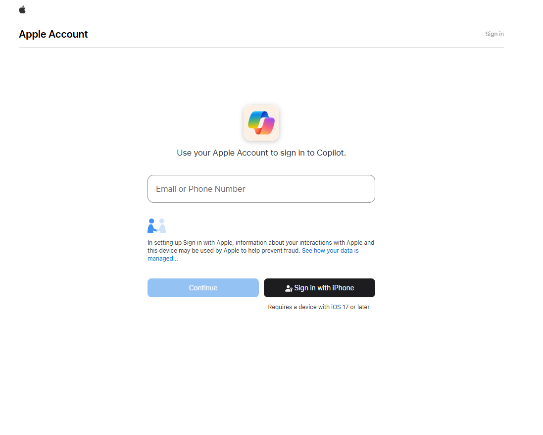 Signing into Bing with an Apple ID