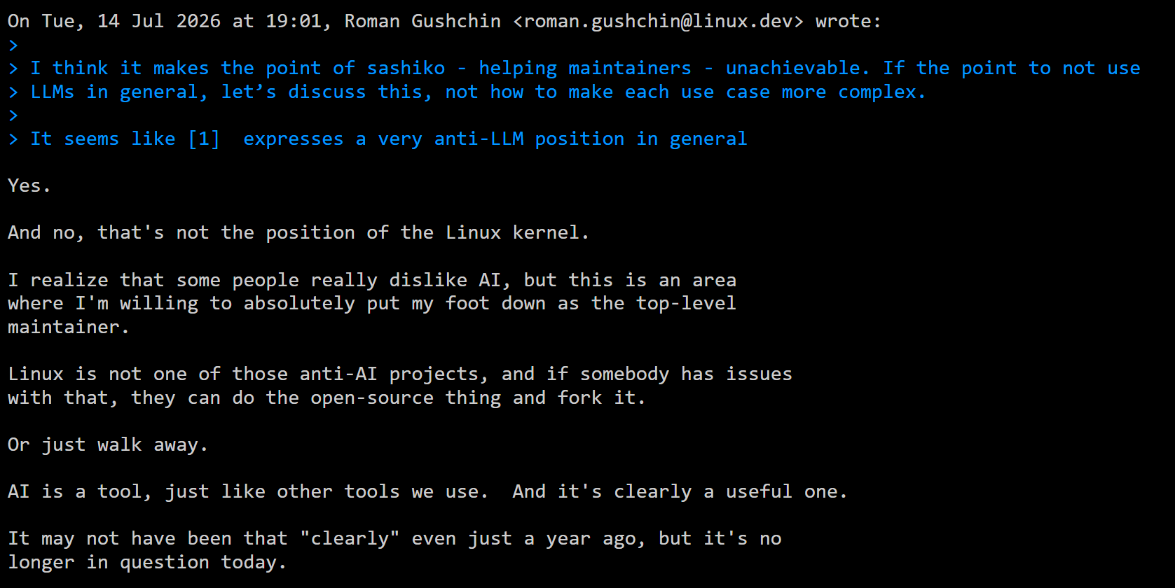 Linus Torvals says Linuz is not an Anti-AI project