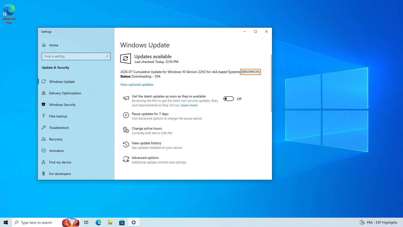 2026-07 Cumulative Update for Windows 10 Version 22H2 for x64-based Systems (KB5099539)