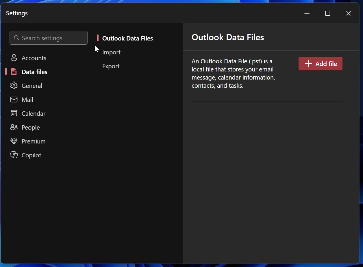 New Outlook .pst feature