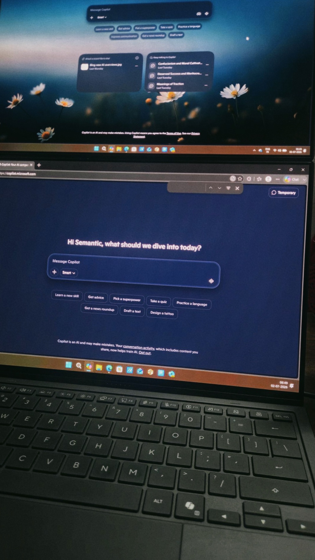 Copilot open in ZenBook Duo which has Copilot key