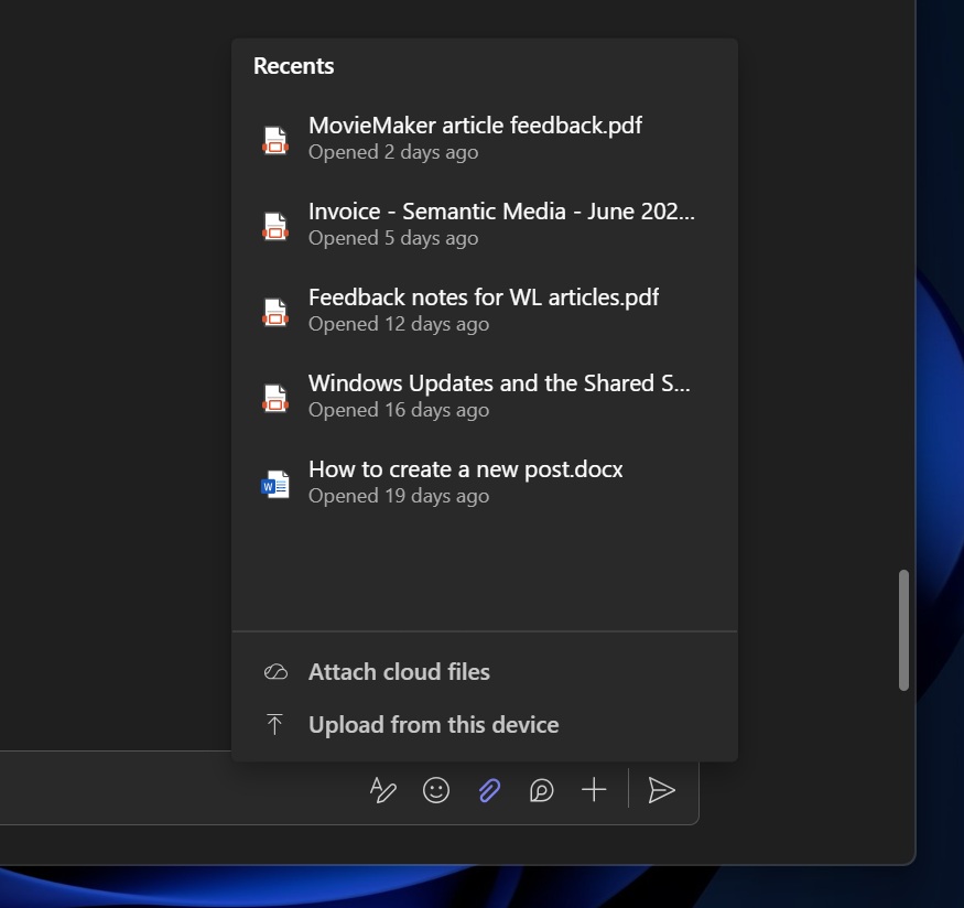 在 Microsoft Teams 中附加云文件