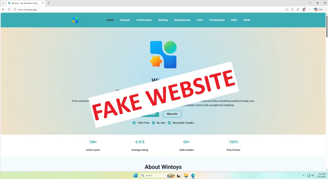 Wintoys developer found a large scale operation impersonating more than 70 popular Windows apps to infect users with malware