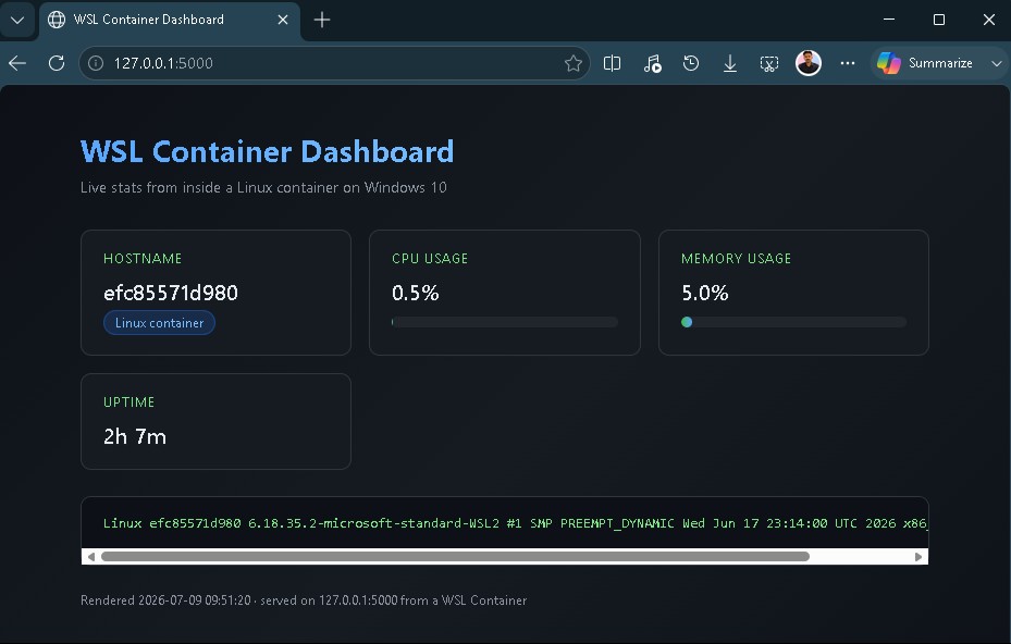 在 Windows 10 中运行的 WSL 容器仪表盘