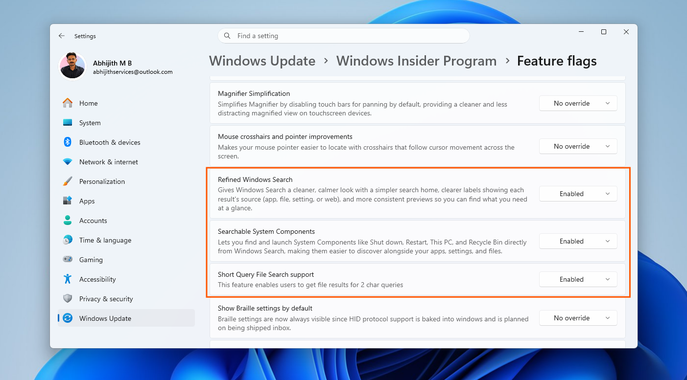 如何为 Windows Insider 启用新的 Search 改进
