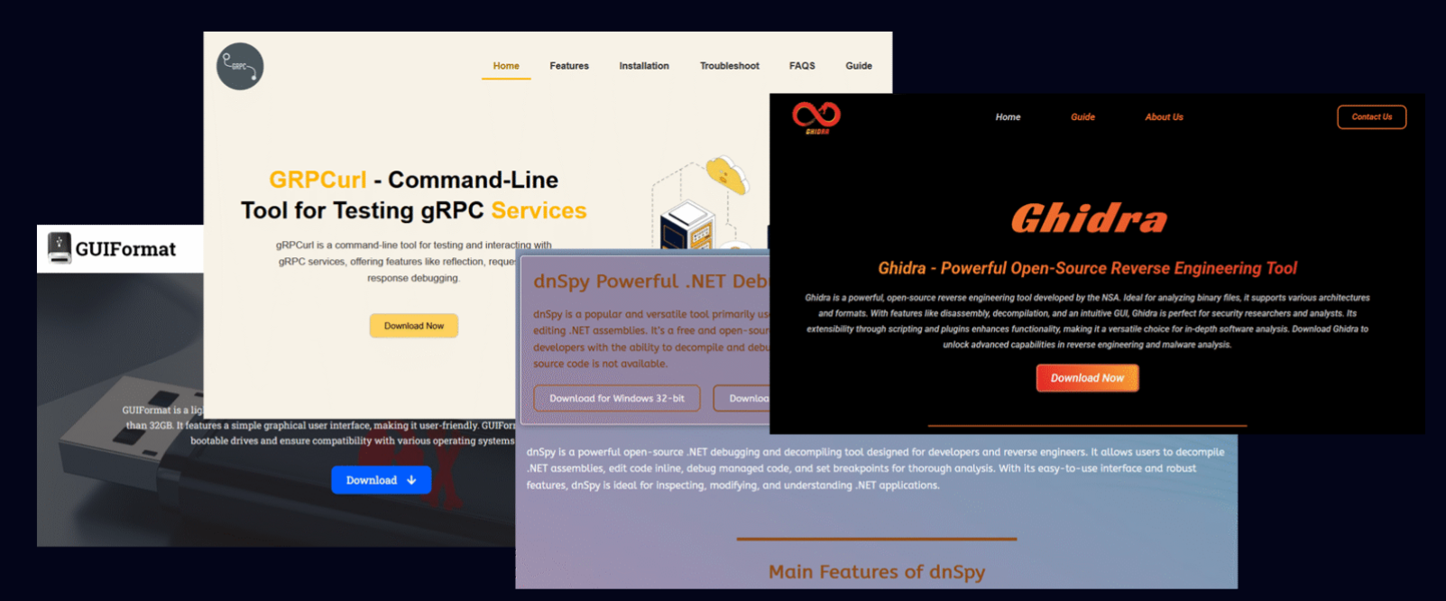 Impersonated websites of popular software tools
