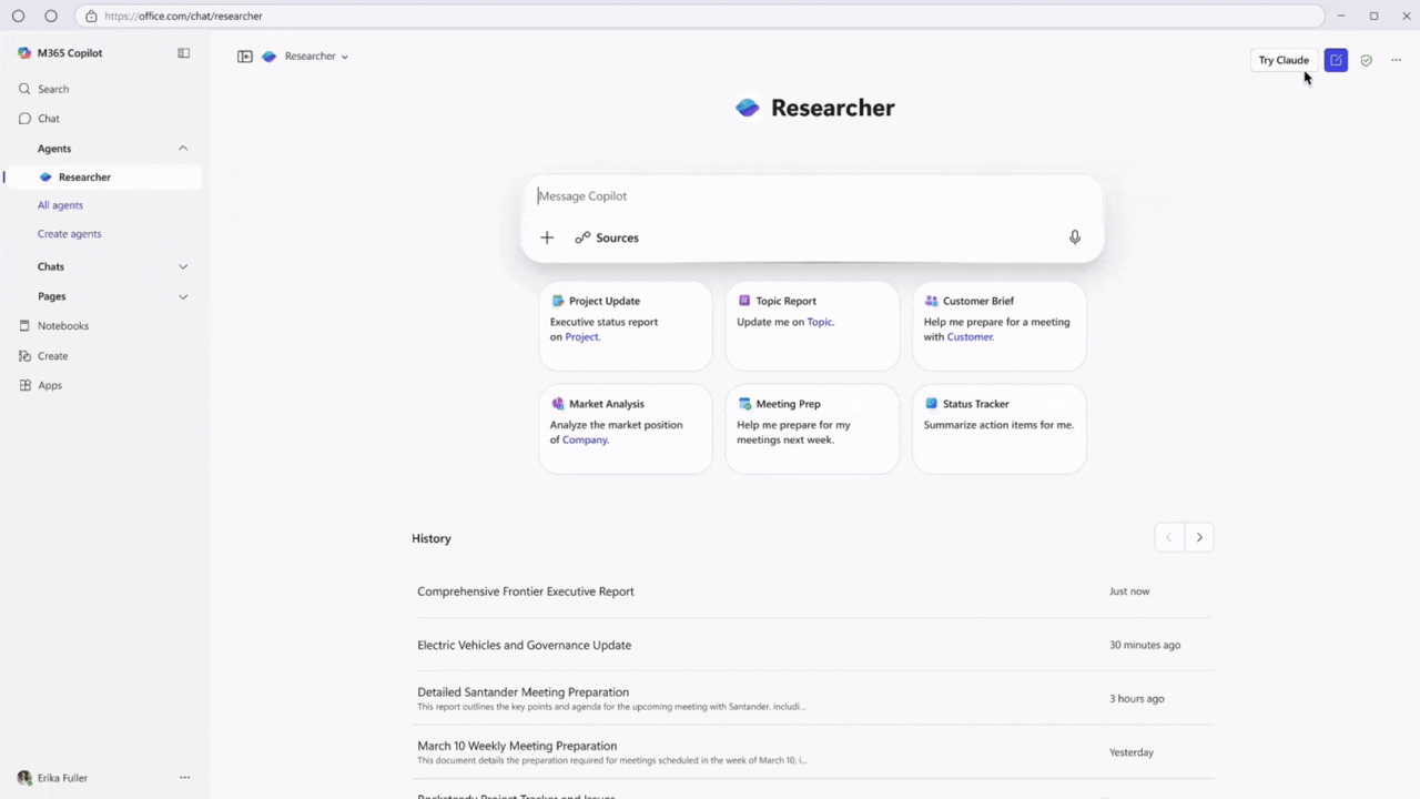 Change AI models in Microsoft 365 Researcher