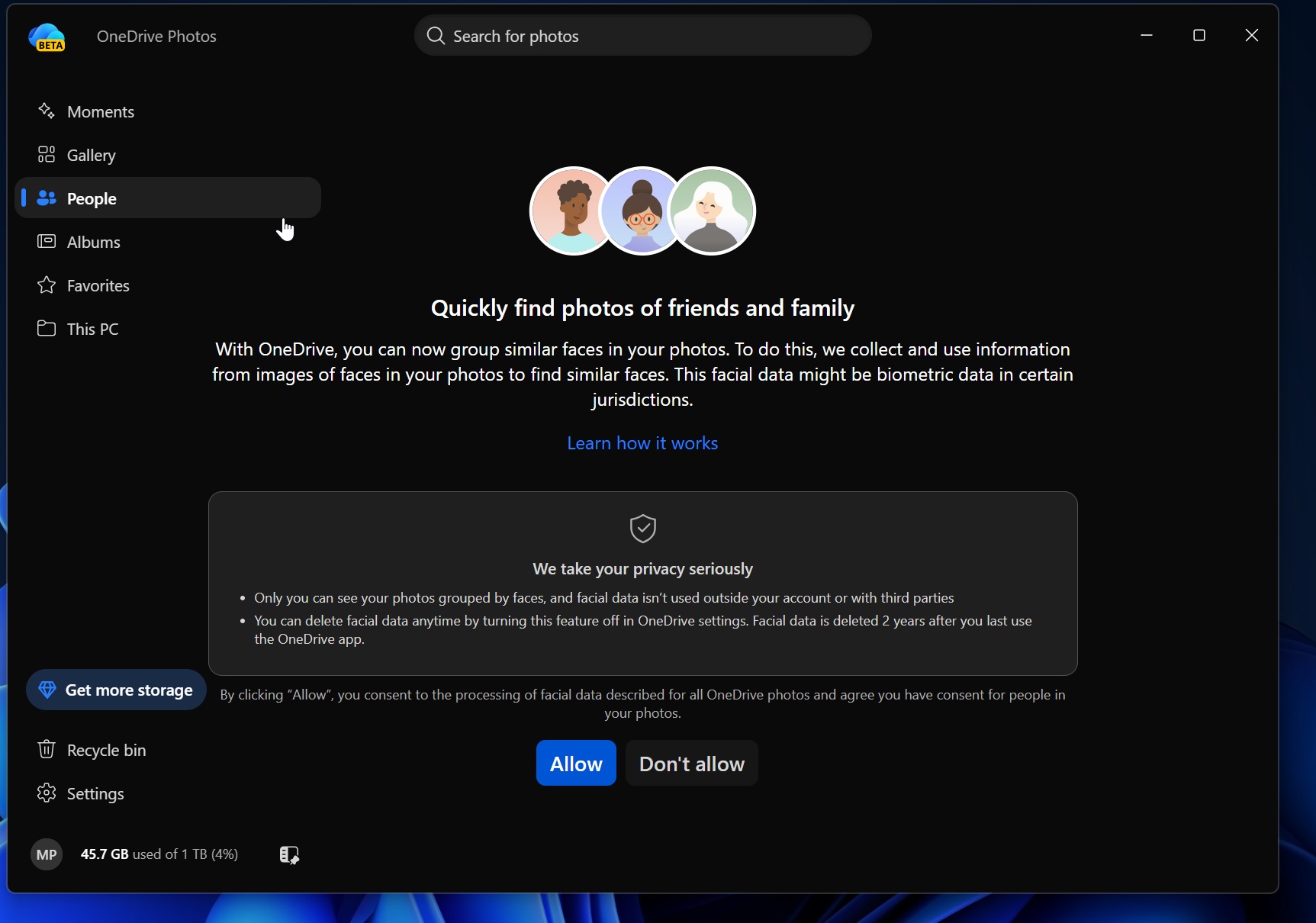OneDrive Photos app People section