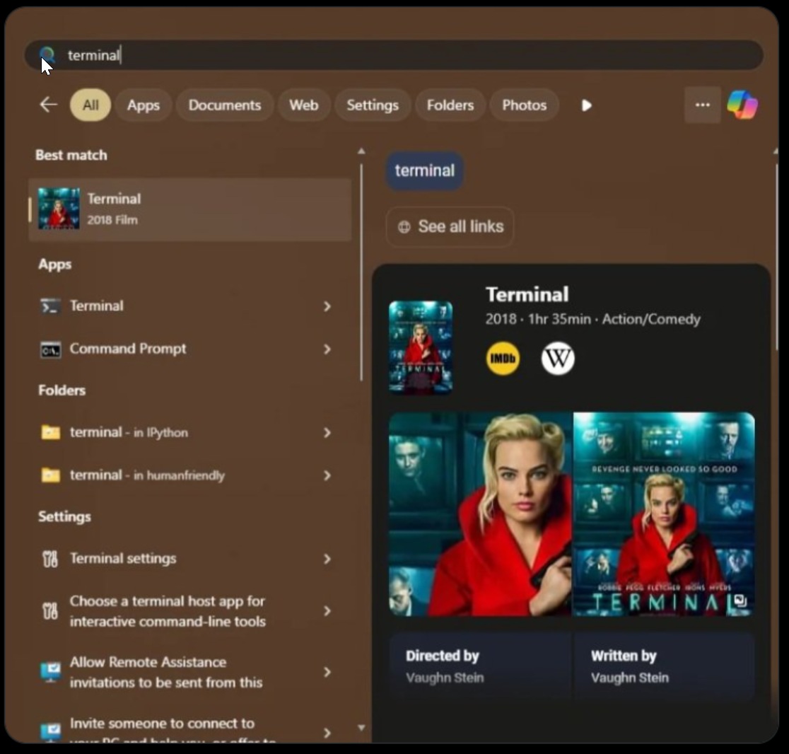 Windows Search showing Windows Terminal