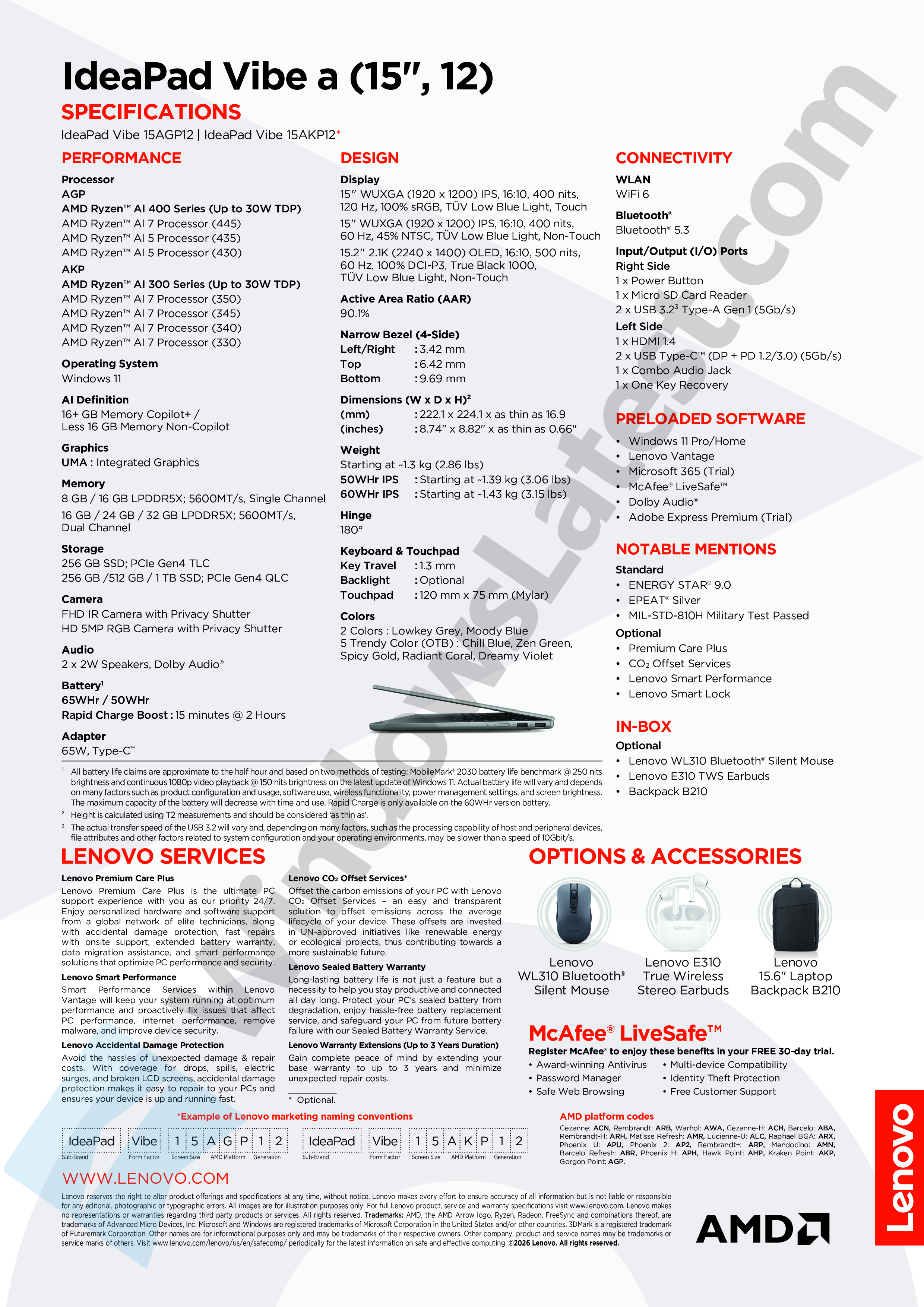 Specifications of Lenovo IdeaPad Vibe a 15 inch
