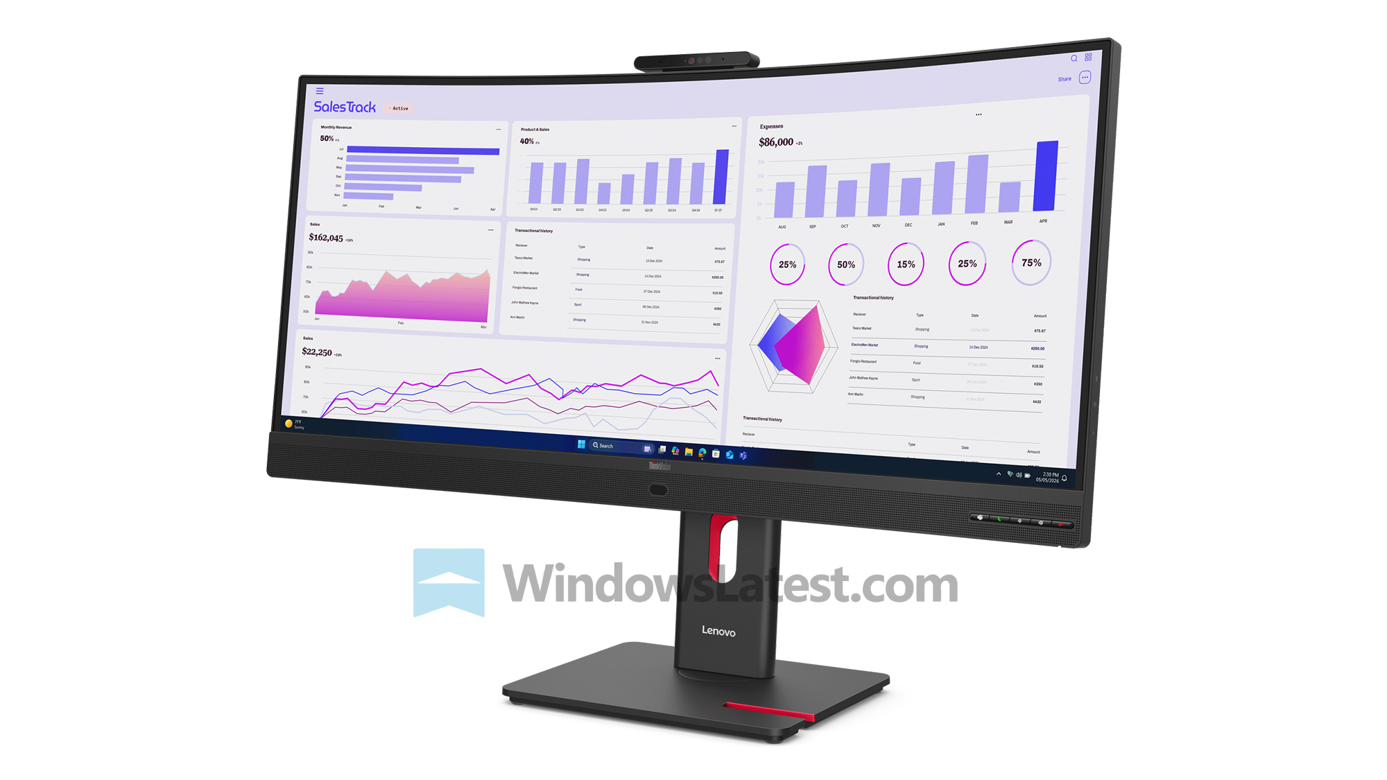 Lenovo ThinkVision t34wd 4v monitor front view from the side showing curved display