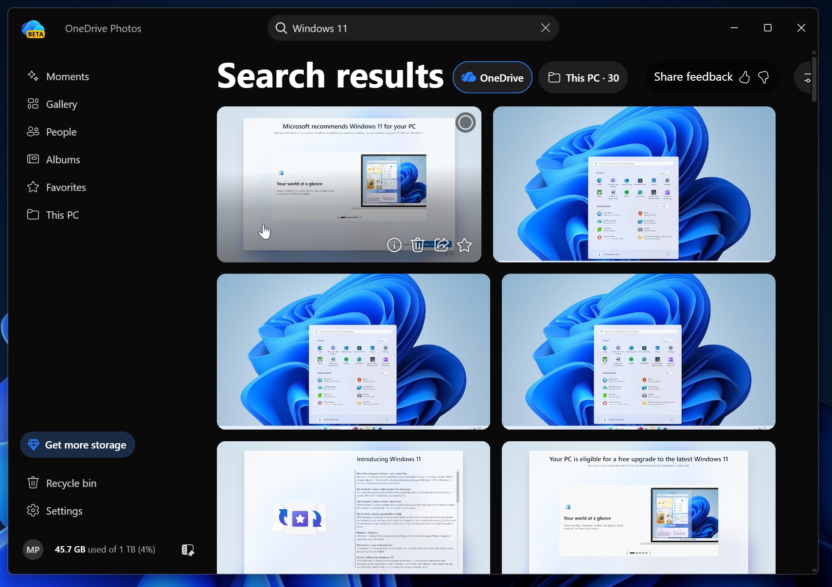 OneDrive Photos Search page