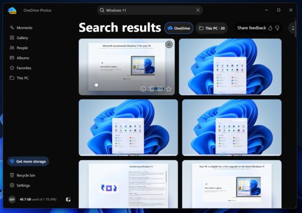 OneDrive Photos Search page