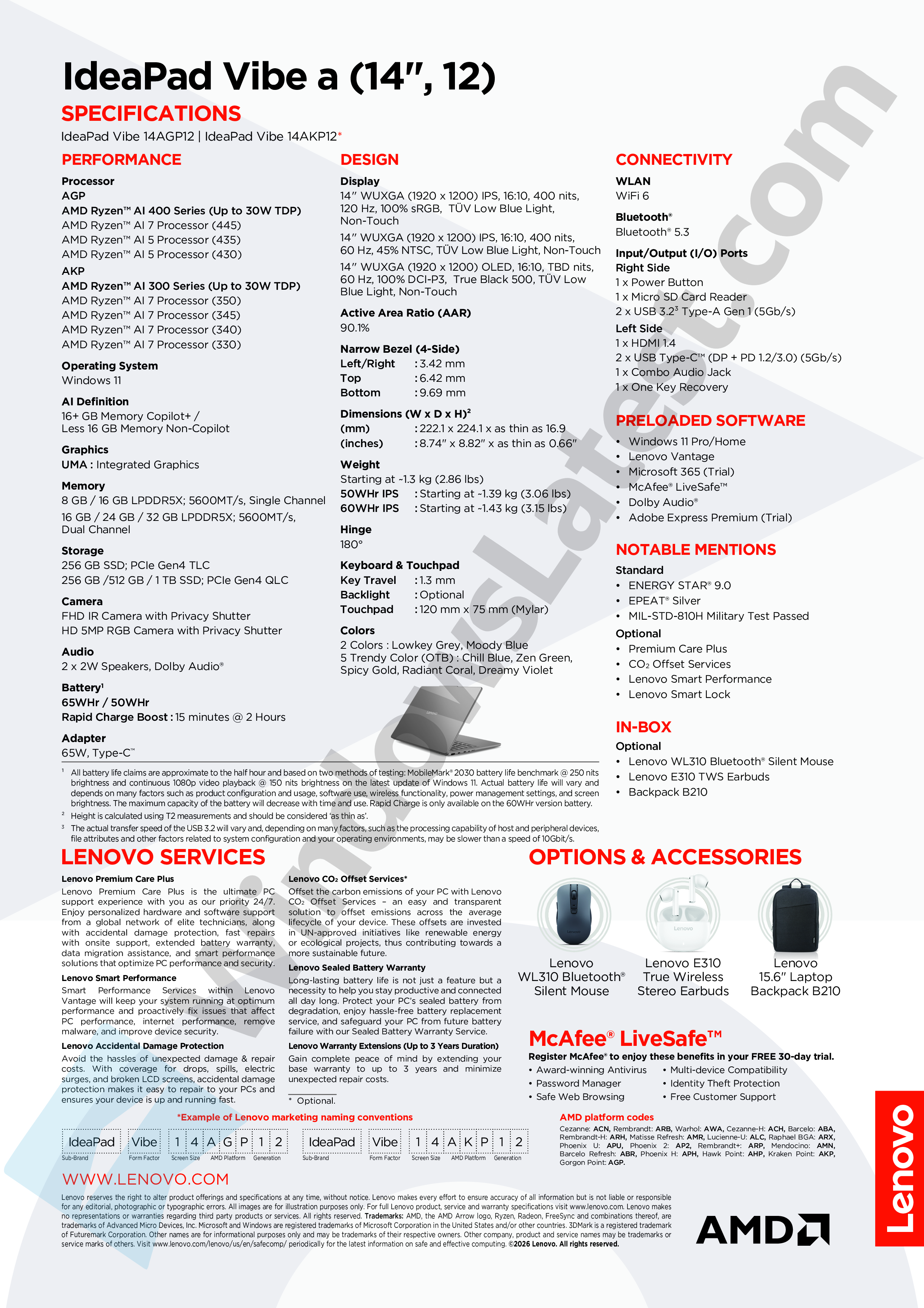 Specifications of Lenovo IdeaPad Vibe a 14 inch